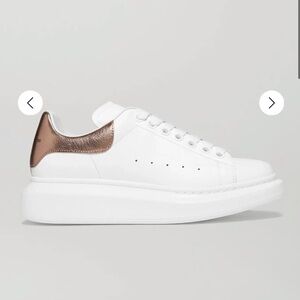 GENUINE Alexander McQueen Metallic-trimmed leather exaggerated-sole sneakers